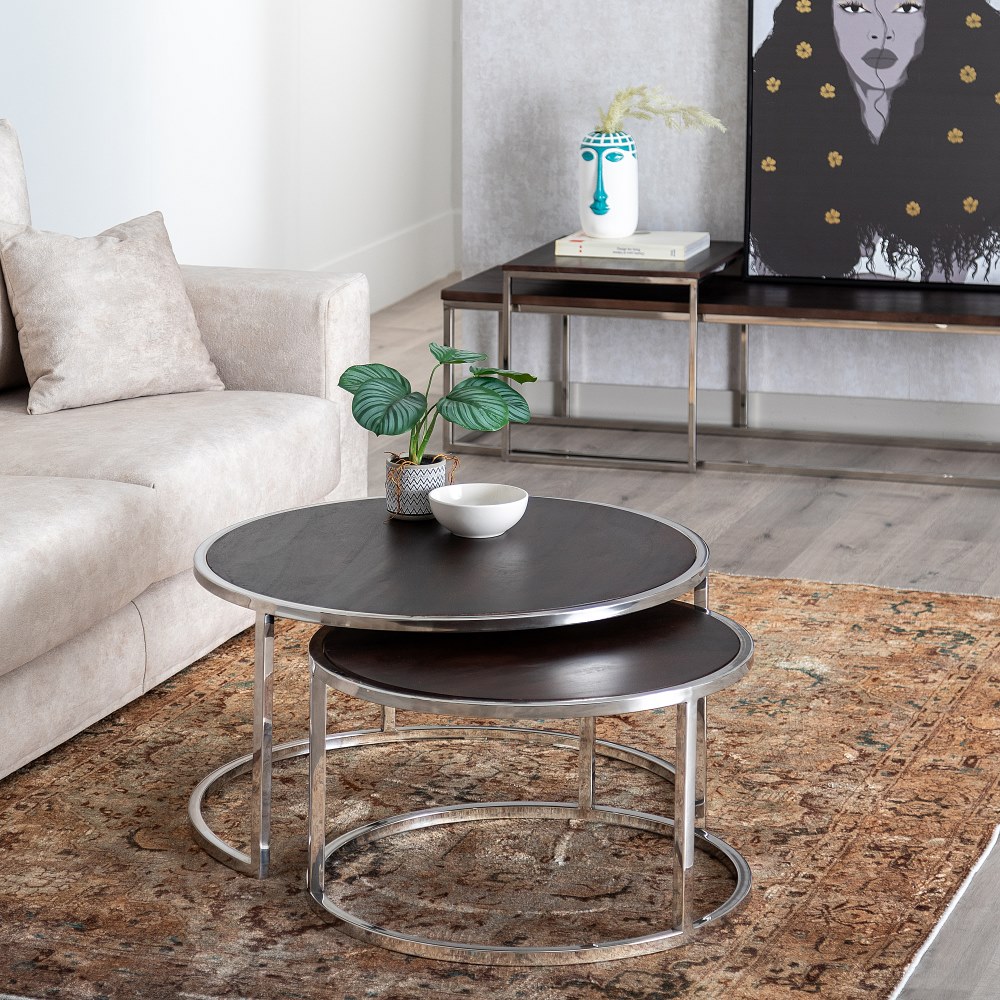 S/2 MESA CENTRO MARRÓN-PLATA 75 X 75 X 41 CM - Imagen 2