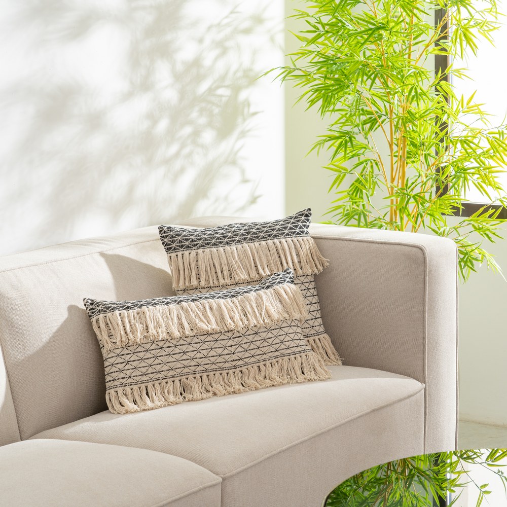 COJÍN BEIGE-NEGRO ALGODÓN DECORACIÓN 45 X 45 CM - Imagen 2