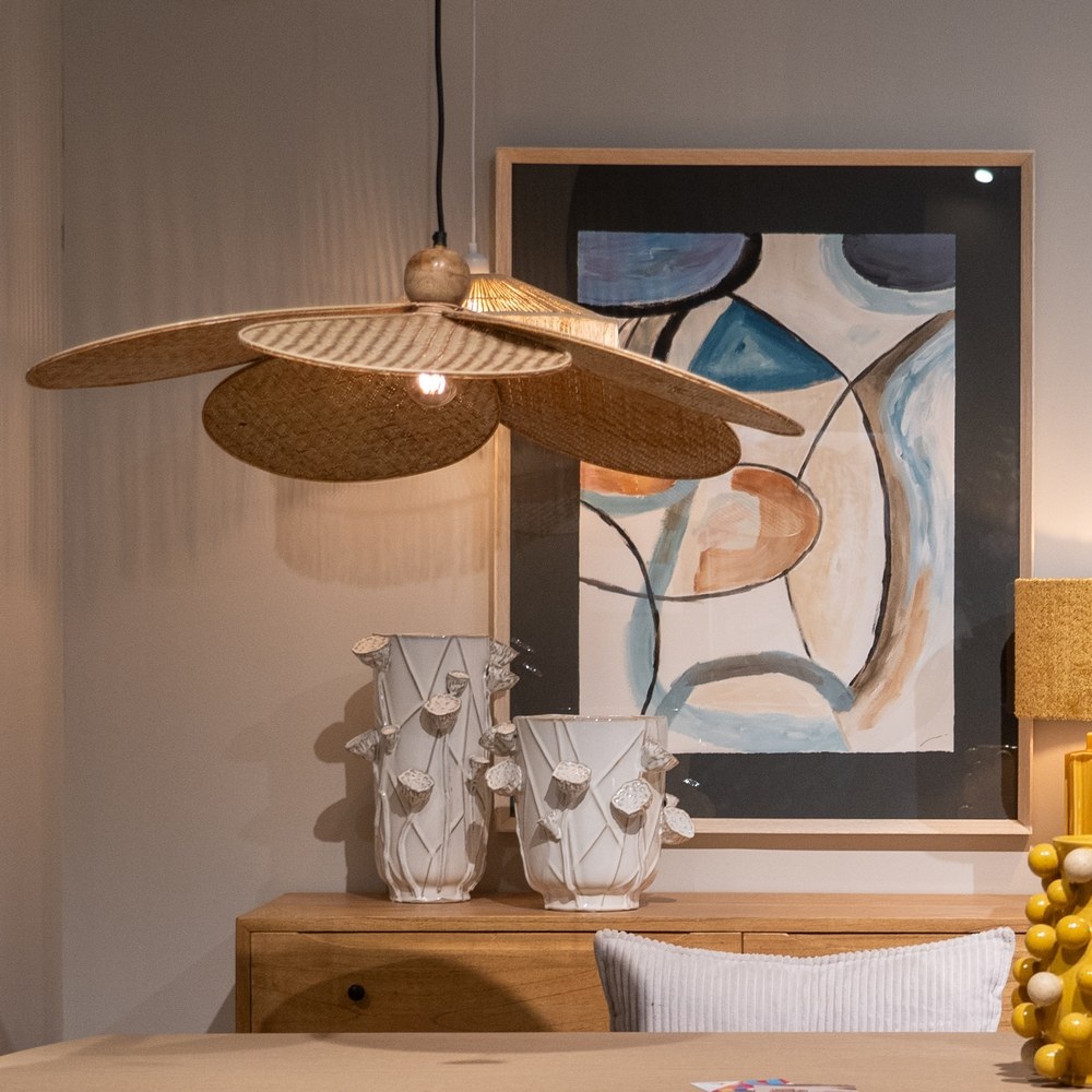 LÁMPARA TECHO FIBRA NATURAL ILUMINACIÓN 82 X 82 X 28 CM - Imagen 2