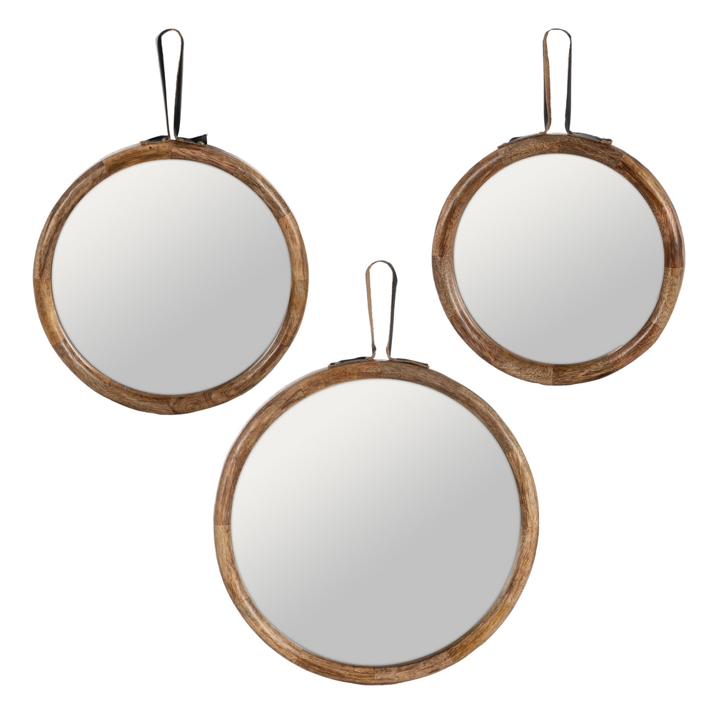 S/3 ESPEJO NATURAL MADERA DE MANGO 30 X 2,50 X 30 CM