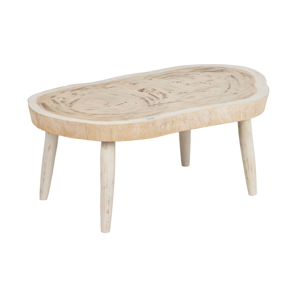 MESA CENTRO BLANCO ROZADO MADERA DE SUAR 100 X 70 X 45 CM - Imagen 2