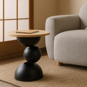 MESITA BEIGE-NEGRO METAL-MÁRMOL 60 X 60 X 58,50 CM