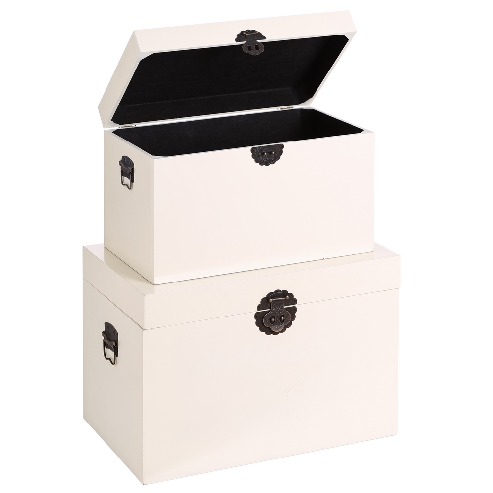 S/2 BAÚLES BLANCO MADERA ''ORIENTE'' 60 X 40 X 42 CM - Imagen 2